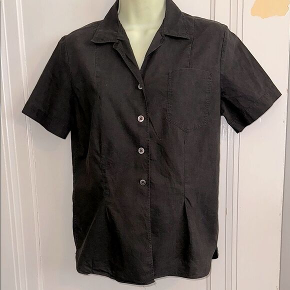 Vintage 60s Ship ‘n Shore Black Button-Up Short Sleeve Shirt - Picture 1 of 7